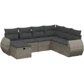 Syfax 7-tlg. Garten-Sofagarnitur mit Kissen Grau Poly Rattan