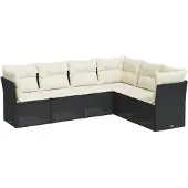 Syfax 6-tlg. Garten-Sofagarnitur mit Kissen Schwarz Poly Rattan
