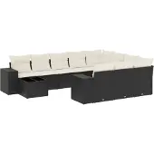 Syfax 11-tlg. Garten-Sofagarnitur mit Kissen Schwarz Poly Rattan