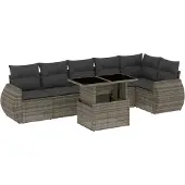 Syfax 7-tlg. Garten-Sofagarnitur mit Kissen Grau Poly Rattan