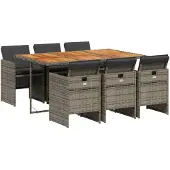 Syfax 7-tlg. Garten-Essgruppe mit Kissen Grau Poly Rattan