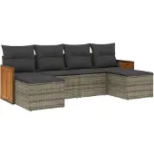Syfax 6-tlg. Garten-Sofagarnitur mit Kissen Grau Poly Rattan
