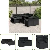 The Living Store 11-tlg. Garten-Sofagarnitur mit Kissen Schwarz Poly Rattan