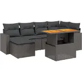 Syfax 7-tlg. Garten-Sofagarnitur mit Kissen Schwarz Poly Rattan