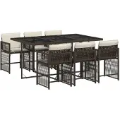 Syfax 7-tlg. Garten-Essgruppe mit Kissen Braun Poly Rattan