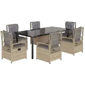 Syfax 7-tlg. Garten-Essgruppe mit Kissen Beige Poly Rattan