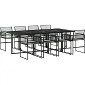 vidaXL 9-tlg. Garten-Essgruppe mit Kissen Schwarz Poly Rattan