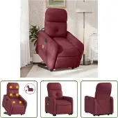 The Living Store Elektrischer Massagesessel mit Aufstehhilfe Weinrot Stoff