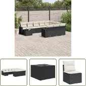 The Living Store 11-tlg. Garten-Sofagarnitur mit Kissen Schwarz Poly Rattan