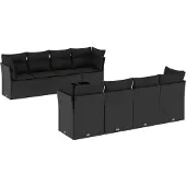 Syfax 9-tlg. Garten-Sofagarnitur mit Kissen Schwarz Poly Rattan