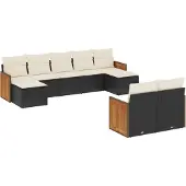 Syfax 9-tlg. Garten-Sofagarnitur mit Kissen Schwarz Poly Rattan