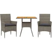 Syfax 3-tlg. Garten-Essgruppe mit Kissen Grau Poly Rattan Akazie