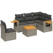 Syfax 6-tlg. Garten-Sofagarnitur mit Kissen Grau Poly Rattan