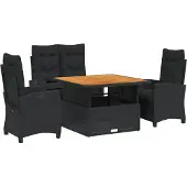 Syfax 4-tlg. Garten-Essgruppe mit Kissen Schwarz Poly Rattan