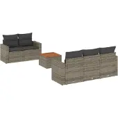 Syfax 6-tlg. Garten-Sofagarnitur mit Kissen Grau Poly Rattan