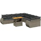Syfax 11-tlg. Garten-Sofagarnitur mit Kissen Grau Poly Rattan