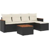 Syfax 6-tlg. Garten-Sofagarnitur mit Kissen Schwarz Poly Rattan