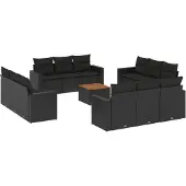 Syfax 13-tlg. Garten-Sofagarnitur mit Kissen Schwarz Poly Rattan