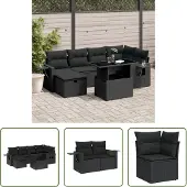 The Living Store 7-tlg. Garten-Sofagarnitur mit Kissen Schwarz Poly Rattan