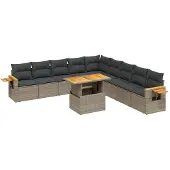 Syfax 11-tlg. Garten-Sofagarnitur mit Kissen Grau Poly Rattan