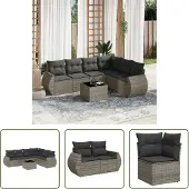The Living Store 7-tlg. Garten-Sofagarnitur mit Kissen Grau Poly Rattan