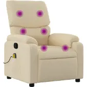 Syfax Massagesessel Creme Stoff mit 6-Punkt-Vibrationsmassage, manueller Liegefunktion und Seitentasche, 75x99x99 cm