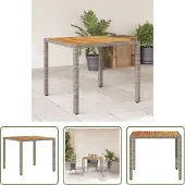 The Living Store Gartentisch mit Akazienholz-Platte Grau 90x90x75 cm Poly Rattan