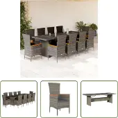 The Living Store 11-tlg. Garten-Essgruppe mit Kissen Grau Poly Rattan
