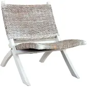 The Living Store Relaxstuhl Weiß Natur Kubu-Rattan und Massivholz Mahagoni