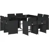Syfax 9-tlg. Garten-Essgruppe mit Kissen Schwarz Poly Rattan