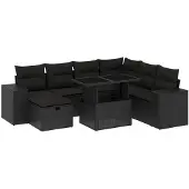 Syfax 8-tlg. Garten-Sofagarnitur mit Kissen Schwarz Poly Rattan