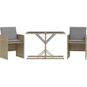 Syfax 3-tlg. Bistro-Set mit Kissen Beigemischung Poly Rattan