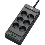 Plastrol Steckdosenleiste mit 6x Schuko 230V 3x USB-A 1x USB-C 2m Schwarz