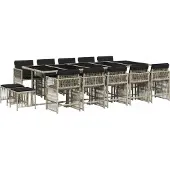 Syfax 15-tlg. Garten-Essgruppe mit Kissen Hellgrau Poly Rattan