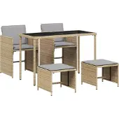 Syfax 5-tlg. Garten-Essgruppe mit Kissen Beigemischung Poly Rattan