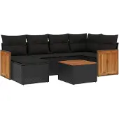 Syfax 7-tlg. Garten-Sofagarnitur mit Kissen Schwarz Poly Rattan
