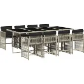 Syfax 9-tlg. Garten-Essgruppe mit Kissen Hellgrau Poly Rattan
