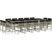 Syfax 15-tlg. Garten-Essgruppe mit Kissen Hellgrau Poly Rattan