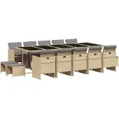Syfax 15-tlg. Garten-Essgruppe mit Kissen Beigemischung Poly Rattan