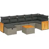 Syfax 8-tlg. Garten-Sofagarnitur mit Kissen Grau Poly Rattan