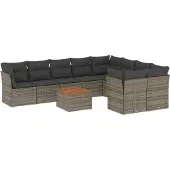 Syfax 10-tlg. Garten-Sofagarnitur mit Kissen Grau Poly Rattan