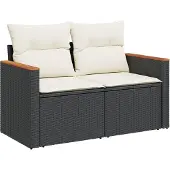 Syfax Gartensofa mit Kissen 2-Sitzer Schwarz Poly Rattan