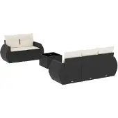 Syfax 6-tlg. Garten-Sofagarnitur mit Kissen Schwarz Poly Rattan