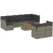 Syfax 10-tlg. Garten-Sofagarnitur mit Kissen Grau Poly Rattan