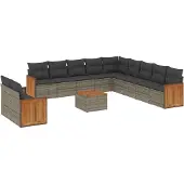 Syfax 12-tlg. Garten-Sofagarnitur mit Kissen Grau Poly Rattan