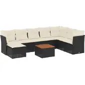 Syfax 9-tlg. Garten-Sofagarnitur mit Kissen Schwarz Poly Rattan