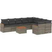 Syfax 10-tlg. Garten-Sofagarnitur mit Kissen Grau Poly Rattan