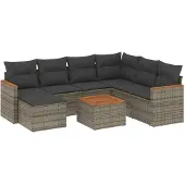 Syfax 8-tlg. Garten-Sofagarnitur mit Kissen Grau Poly Rattan
