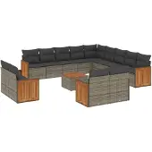Syfax 14-tlg. Garten-Sofagarnitur mit Kissen Grau Poly Rattan