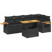 Syfax 6-tlg. Garten-Sofagarnitur mit Kissen Schwarz Poly Rattan